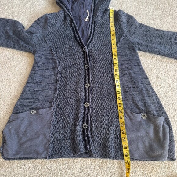 Free People Gray Textured Knit Button-Up Cardigan With Hood & Pockets Womens L - Picture 10 of 11